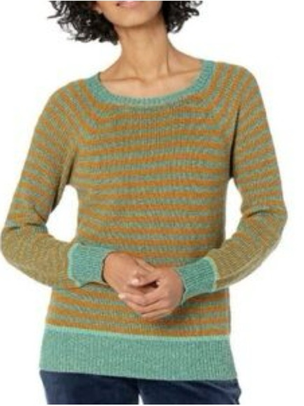 Prana Striped Crewneck Sweater in Teal and Mustard
